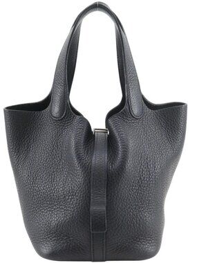 HERMES PicotinPM Handbag Black / SilverHardware Taurillon Clemence Women